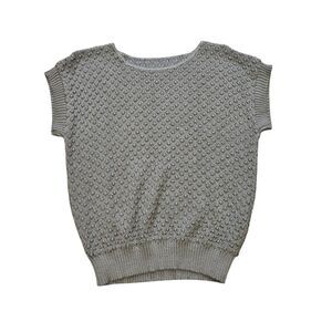 Vtg Knit Sweater Womens L Gray Short Sleeve Chunky 3D Cottagecore Boho Grandma